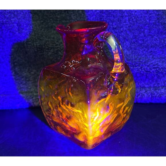 Vintage Pilgrim Glass Plymouth Amberina Square Pitcher Clear Applied Handled - Picture 3 of 10